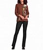 Ali Miles Textured Woven Abstract Patch Print 3/4 Sleeve Button Front Tunic - Image 4
