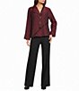 Ali Miles Textured Woven Jacquard Point Collar Long Sleeve Button Front Jacket - Image 3