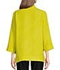 Color:Citron - Image 2 - Textured Woven Stand Collar 3/4 Sleeve Pocketed Asymmetric Hem One Button-Front Jacket