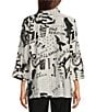 Ali Miles Black White Print Wire Collar 3/4 Sleeve Button Front Tunic, Color:Black White - Image 2