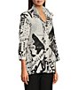 Ali Miles Black White Print Wire Collar 3/4 Sleeve Button Front Tunic, Color:Black White - Image 3