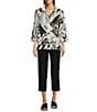 Ali Miles Black White Print Wire Collar 3/4 Sleeve Button Front Tunic, Color:Black White - Image 5