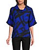 Ali Miles Woven Abstract Cowl Neck Short Dolman Sleeve Pullover Top - Image 1