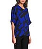 Ali Miles Woven Abstract Cowl Neck Short Dolman Sleeve Pullover Top - Image 3
