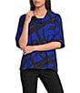 Ali Miles Woven Abstract Cowl Neck Short Dolman Sleeve Pullover Top - Image 1