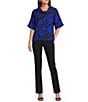 Ali Miles Woven Abstract Cowl Neck Short Dolman Sleeve Pullover Top - Image 5