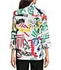 Ali Miles Woven Abstract Doodle Print Wire Collar 3/4 Sleeve Button Front Tunic, Color:Multi - Image 2