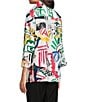 Ali Miles Woven Abstract Doodle Print Wire Collar 3/4 Sleeve Button Front Tunic, Color:Multi - Image 4