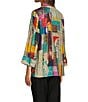 Ali Miles Woven Abstract Multi Print Point Collar 3/4 Cuff Sleeve Button Front Tunic, Color:Abstract Multi - Image 4