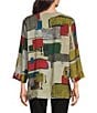 Ali Miles Woven Abstract Multi Print Round Neck 3/4 Sleeve Hi-Low Hem Tunic, Color:Abstract Multi - Image 2