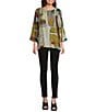 Ali Miles Woven Abstract Multi Print Round Neck 3/4 Sleeve Hi-Low Hem Tunic, Color:Abstract Multi - Image 3