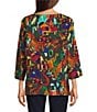 Ali Miles Woven Abstract Multi Print Round Neck 3/4 Sleeve Pullover Top - Image 2