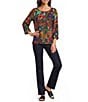 Ali Miles Woven Abstract Multi Print Round Neck 3/4 Sleeve Pullover Top - Image 3