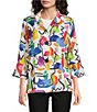 Ali Miles Woven Abstract Multi Wire Collar 3/4 Flounce Sleeve Button Front Jacket - Image 1