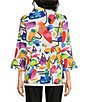 Ali Miles Woven Abstract Multi Wire Collar 3/4 Flounce Sleeve Button Front Jacket - Image 2