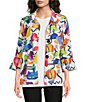 Ali Miles Woven Abstract Multi Wire Collar 3/4 Flounce Sleeve Button Front Jacket - Image 3
