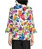 Ali Miles Woven Abstract Multi Wire Collar 3/4 Flounce Sleeve Button Front Jacket - Image 2