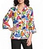 Ali Miles Woven Abstract Multi Wire Collar 3/4 Flounce Sleeve Button Front Jacket - Image 3