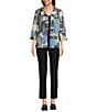 Ali Miles Woven Abstract Multi Wire Collar 3/4 Sleeve Side Seam Pocket Button Front Jacket, Color:Abstract Multi - Image 3