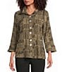 Ali Miles Woven Abstract Print Crinkle Woven Point Neck 3/4 Sleeve Button Front Tunic - Image 5