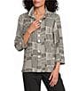 Ali Miles Woven Abstract Print Crinkle Woven Point Neck 3/4 Sleeve Button Front Tunic - Image 1