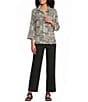 Ali Miles Woven Abstract Print Crinkle Woven Point Neck 3/4 Sleeve Button Front Tunic - Image 3
