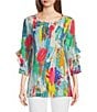 Color:Abstract Multi - Image 1 - Woven Abstract Print Drop Shoulder Crew Neck Short Sleeve Tunic