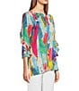 Color:Abstract Multi - Image 3 - Woven Abstract Print Drop Shoulder Crew Neck Short Sleeve Tunic