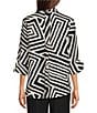 Ali Miles Woven Abstract Print Point Collar 3/4 Sleeve Shirt - Image 2