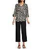 Ali Miles Woven Abstract Print Point Collar 3/4 Sleeve Shirt - Image 3