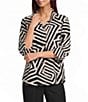 Ali Miles Woven Abstract Print Point Collar 3/4 Sleeve Shirt - Image 1