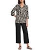 Ali Miles Woven Abstract Print Point Collar 3/4 Sleeve Shirt - Image 3