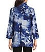 Ali Miles Woven Abstract Print Wire Collar 3/4 Sleeve Hi-Low Hem Button Front Tunic, Color:Night Fall - Image 2