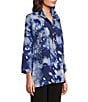 Ali Miles Woven Abstract Print Wire Collar 3/4 Sleeve Hi-Low Hem Button Front Tunic, Color:Night Fall - Image 3