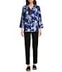 Ali Miles Woven Abstract Print Wire Collar 3/4 Sleeve Hi-Low Hem Button Front Tunic, Color:Night Fall - Image 5