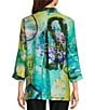 Color:Abstract Multi - Image 2 - Woven Abstract Print Y-Neck 3/4 Cuffed Sleeve Button Front Tunic