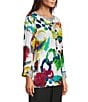 Ali Miles Woven Abstract Round Neck 3/4 Cuffed Sleeve Blouse - Image 3