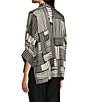 Ali Miles Woven Abstract Stripe Square Print Point Collar 3/4 Dolman Cuff Sleeve Tunic, Color:Black/Ivory - Image 4