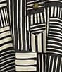 Ali Miles Woven Abstract Stripe Square Print Point Collar 3/4 Dolman Cuff Sleeve Tunic, Color:Black/Ivory - Image 6