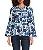 Ali Miles Woven All Over Dot Print Point Collar 3/4 Roll-Tab Sleeve Button Front Tunic - Image 1