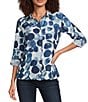 Ali Miles Woven All Over Dot Print Point Collar 3/4 Roll-Tab Sleeve Button Front Tunic - Image 2