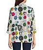Ali Miles Woven All Over Multi Colored Dots Stand Collar 3/4 Sleeve Button Front Jacket - Image 2