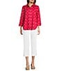 Ali Miles Woven Allover Star Print Point Collar 3/4 Cuffed Sleeve Button Front Tunic, Color:Star Multi - Image 3