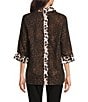 Ali Miles Woven Animal Print Point Collar 3/4 Sleeve Contrast Trim Hi-Low Hem Tunic, Color:Multi Animal Print - Image 2