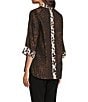 Ali Miles Woven Animal Print Point Collar 3/4 Sleeve Contrast Trim Hi-Low Hem Tunic, Color:Multi Animal Print - Image 4