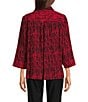 Ali Miles Woven Black Stroke Print Point Collar 3/4 Sleeve Button Front Tunic, Color:Red Multi - Image 2