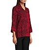 Ali Miles Woven Black Stroke Print Point Collar 3/4 Sleeve Button Front Tunic, Color:Red Multi - Image 3