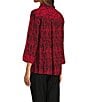 Ali Miles Woven Black Stroke Print Point Collar 3/4 Sleeve Button Front Tunic, Color:Red Multi - Image 4