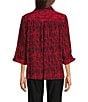 Ali Miles Woven Black Stroke Print Point Collar 3/4 Sleeve Button Front Tunic, Color:Red Multi - Image 6