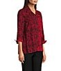 Ali Miles Woven Black Stroke Print Point Collar 3/4 Sleeve Button Front Tunic, Color:Red Multi - Image 7